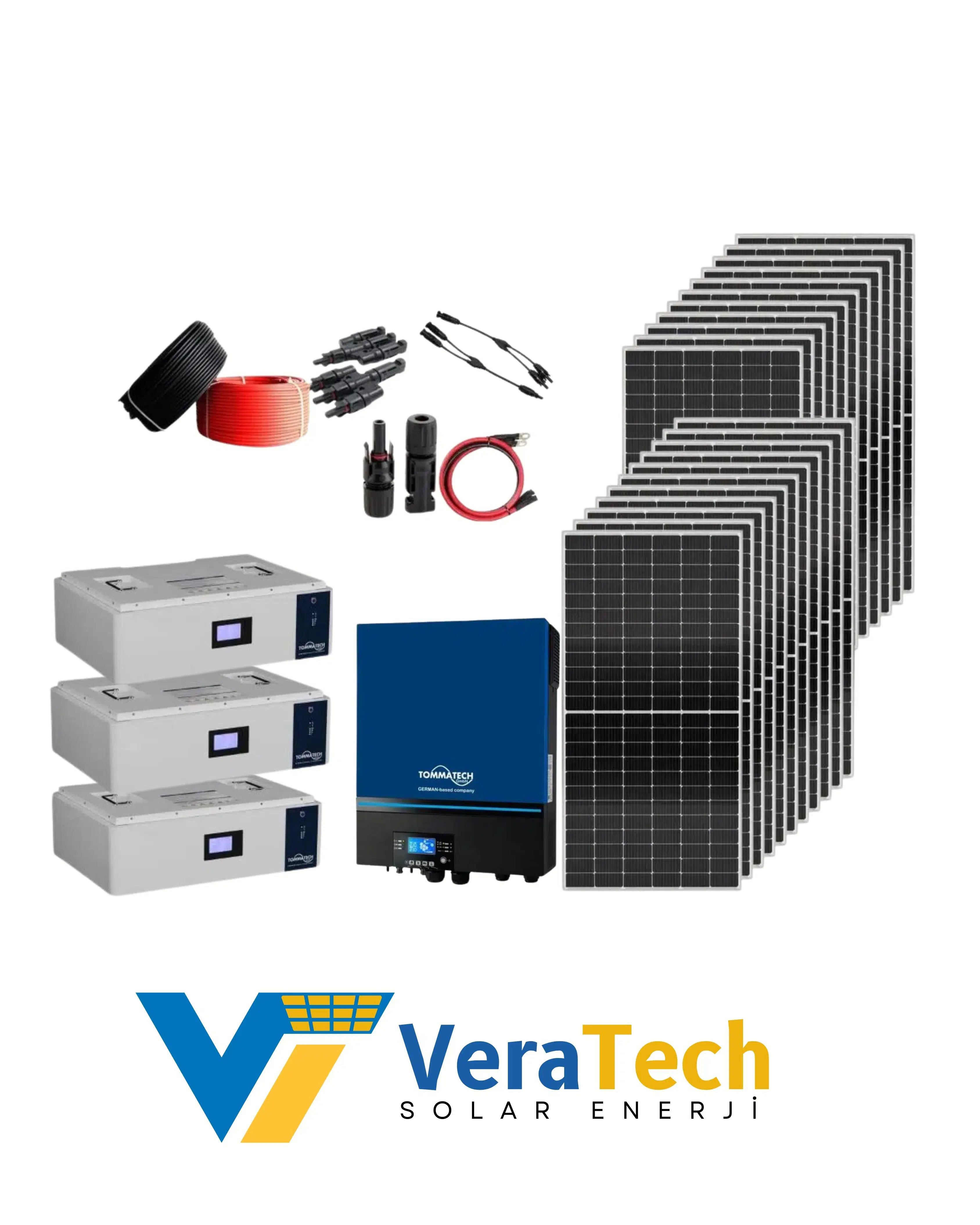 VeraTech Güneş Enerjisi Solar Paketi 11kva İnverter 550 watt Güneş Paneli 48V 100 Amper Lityum Akü
